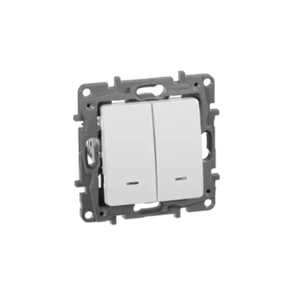Выключатель двухклавишный с подсветкой Legrand Etika 10 A 250 В белый
