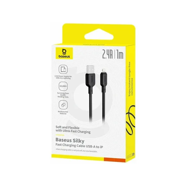 Интерфейсный кабель Baseus Silky USB to iP 2.4A 1m Black (P10377702113-00)