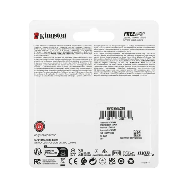 Твердотельный накопитель SSD Kingston SNV3SM3/2T0 2TB Mini M.2 2230 PCIe Gen4 x4