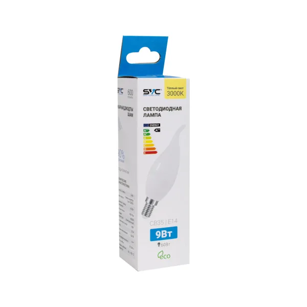 Лампа светодиодная SVC LED CB35-9W-E14-3000K Свеча на ветру Тёплый