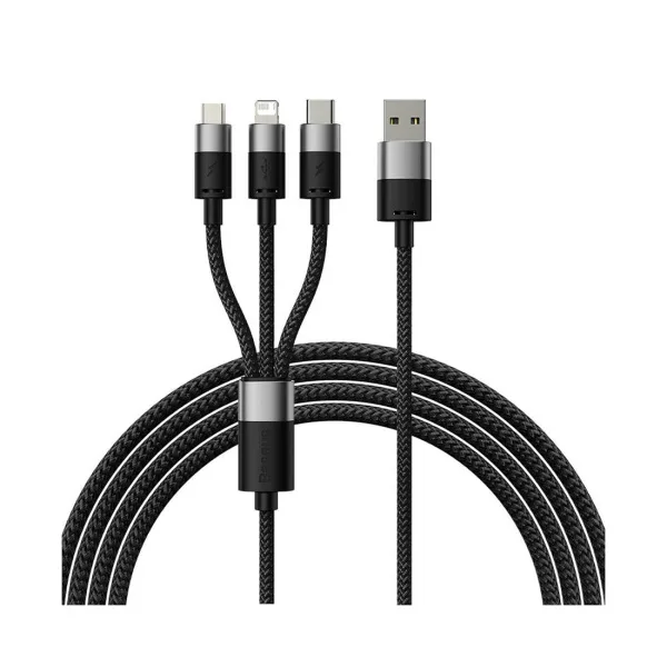 Интерфейсный кабель Baseus StarSpeed 1-for-3 USB to M+L+C 3.5A 1.2m Black (CAXS000001)