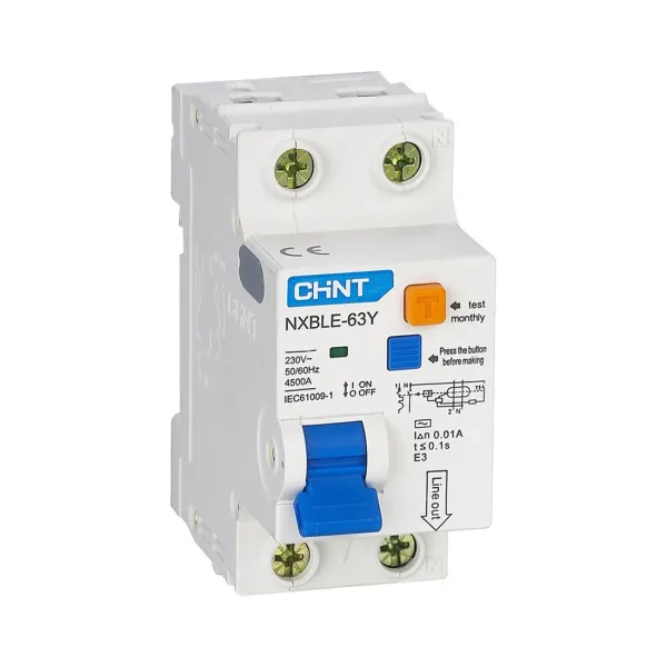 Дифференциальный автомат CHINT NXBLE-63Y 1P+N 50А C 30mA AC 4,5kA