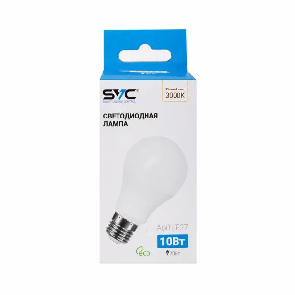 Лампа светодиодная SVC LED A60-10W-E27-3000K Тёплый