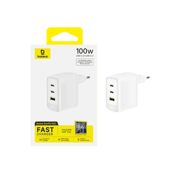 Адаптер питания Baseus EnerFill FE22 Fast Charger 2C+U 70W EU Moon White