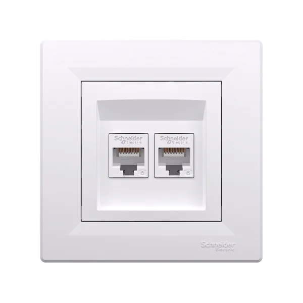 Розетка двойная компьютерная SE EPH4800121 Asfora RJ45 кат. 6 в сборе белый