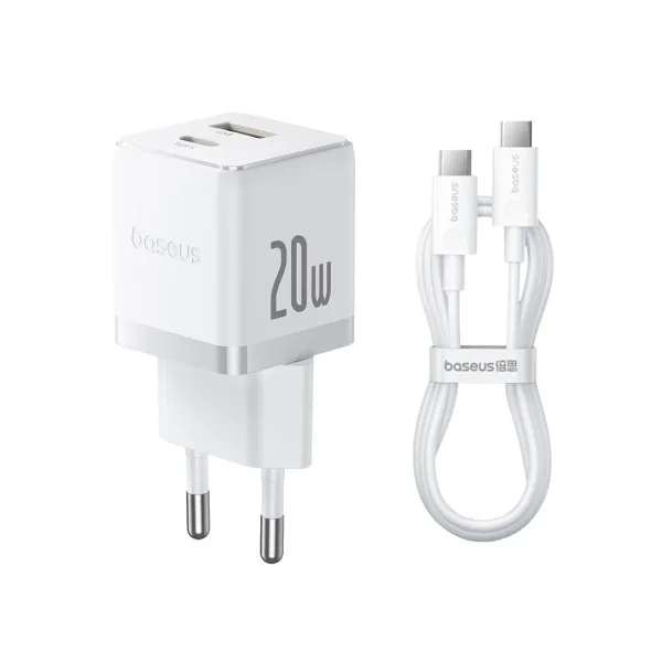 Адаптер питания Baseus Palm C+U 20W EU White ( в комлпекте кабель Type-c) (P10111608213-01)