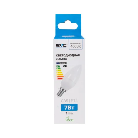 Лампа светодиодная SVC LED C35-7W-E14-4000K Свеча Нейтральный