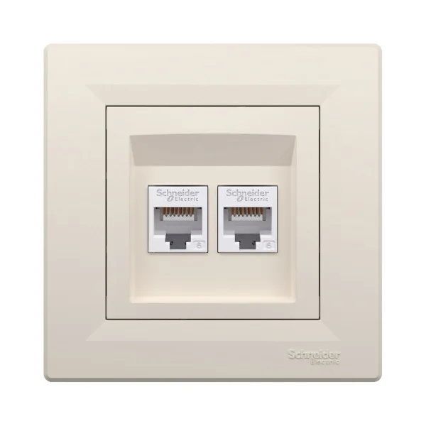 Розетка двойная компьютерная SE EPH4800123 Asfora RJ45 кат. 6 в сборе кремовый