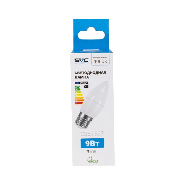 Лампа светодиодная SVC LED C35-9W-E27-4000K Свеча Нейтральный