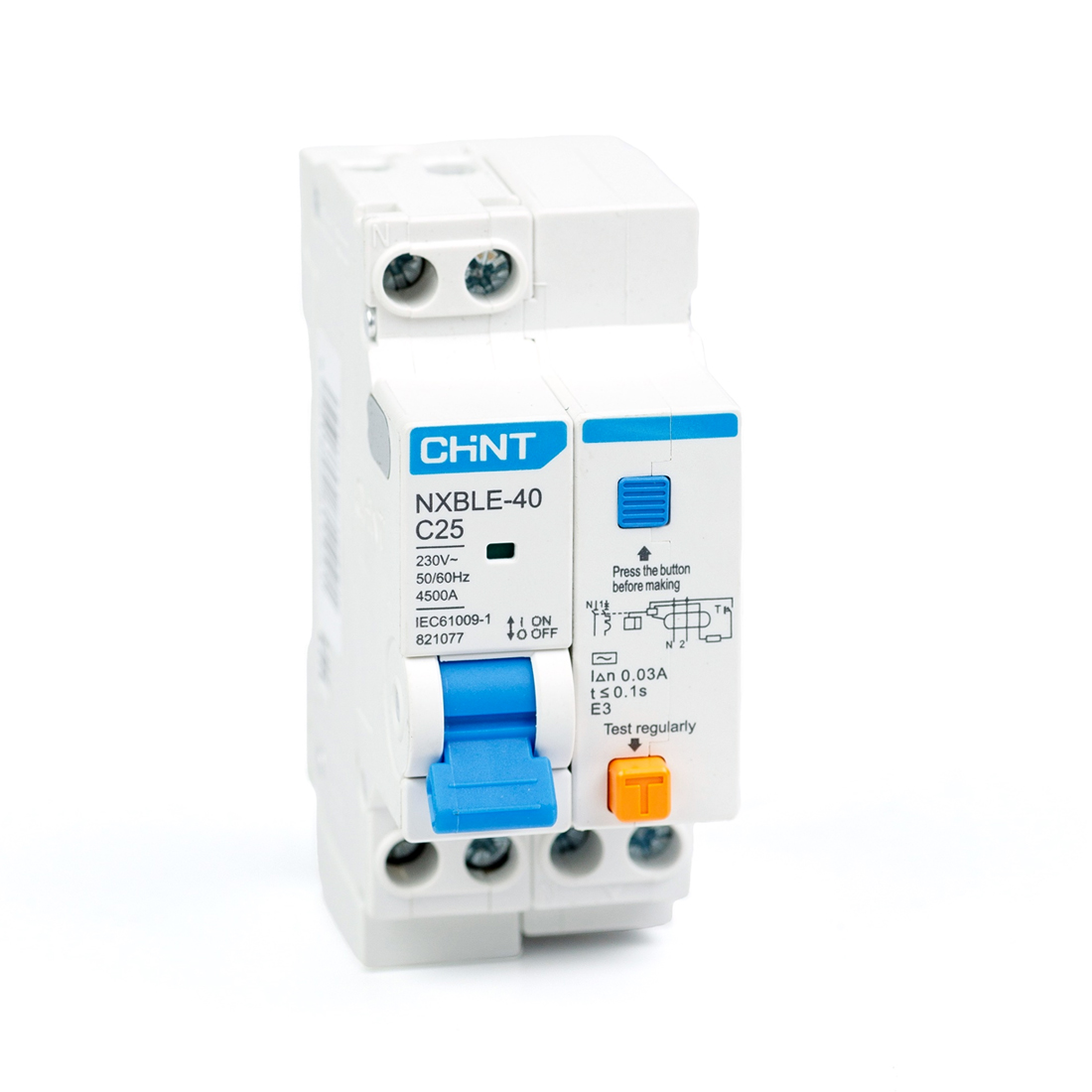 Дифференциальный автомат CHINT NXBLE-40 1P+N 25А C 30mA эектронный тип AC 4,5kA Дифференциальный автомат CHINT NXBLE-40 1P+N 25А C 30mA эектронный тип AC 4,5kA
