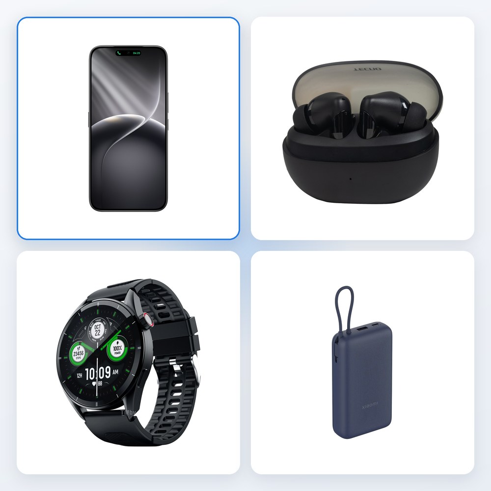 Смартфон TECNO и всё к нему Комплект: смартфон TECNO, наушники, смарт-часы и пауэрбанк