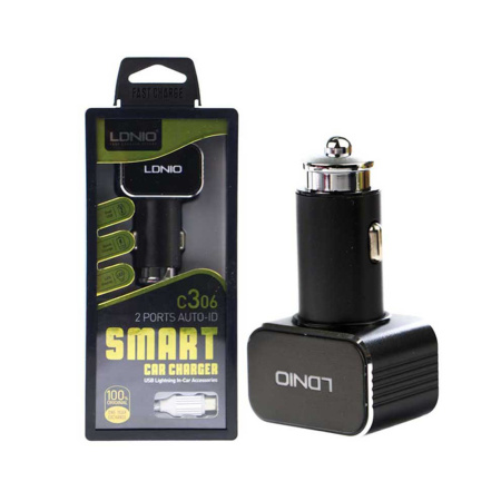 Автомобильное зарядное устройство LDNIO C306 2*USB-A 18W 5V-3.6A Auto Lightning Чёрный в интернет магазине Stels.kz
