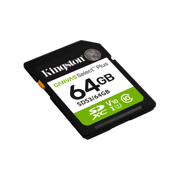 Карта памяти Kingston SDS3/64GB Canvas Select Plus C10 UHS-I U1 V10 64GB в интернет магазине Stels.kz