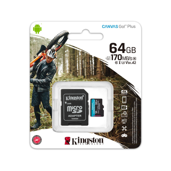 Карта памяти Kingston SDCG3/64GB A2 U3 V30 64GB + адаптер в интернет магазине Stels.kz
