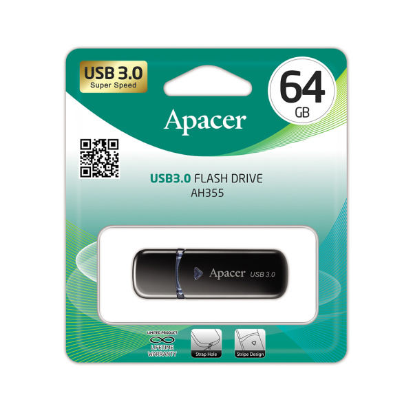 USB-накопитель Apacer AH355 64GB Чёрный в интернет магазине Stels.kz