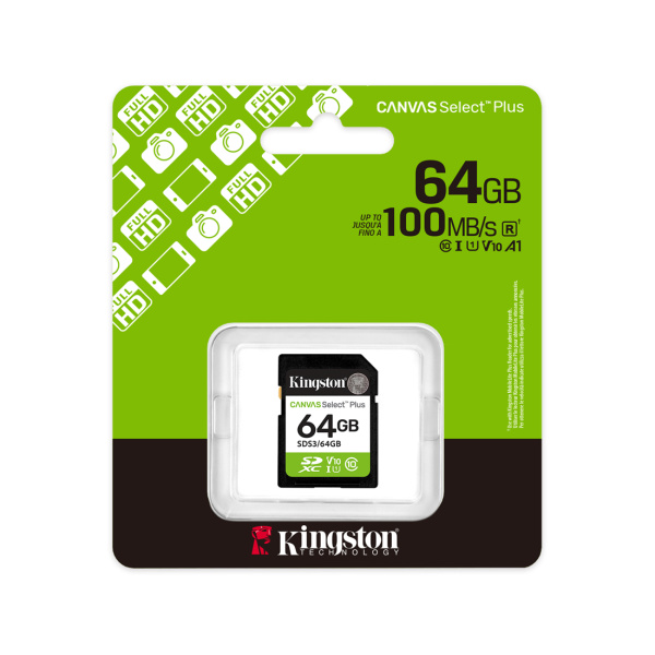 Карта памяти Kingston SDS3/64GB Canvas Select Plus C10 UHS-I U1 V10 64GB в интернет магазине Stels.kz