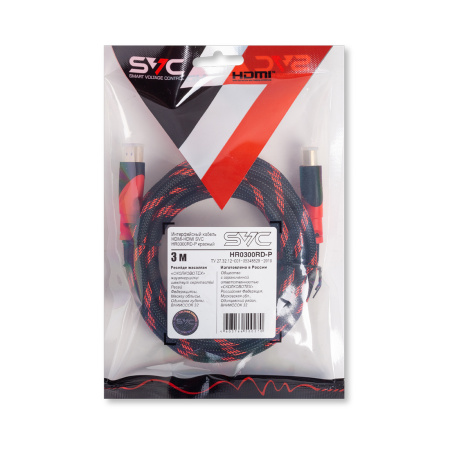 Интерфейсный кабель HDMI-HDMI SVC HR0300RD-P, 30В, Красный, Пол. пакет, 3 м в интернет магазине Stels.kz