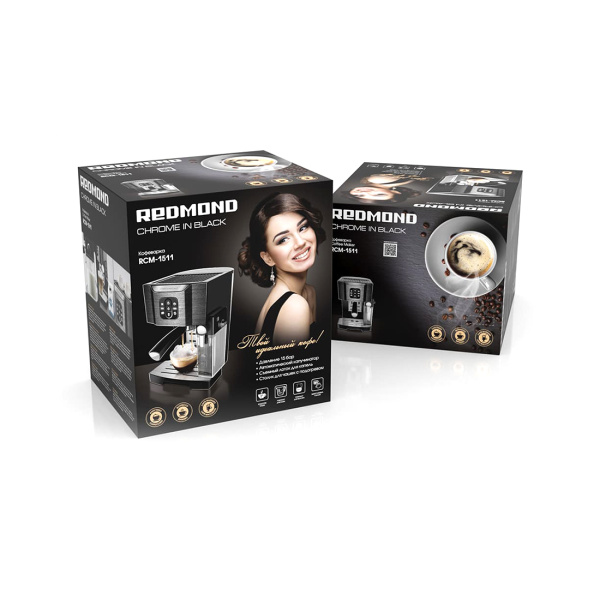 Купить не дорого Кофеварка рожковая Redmond RCM-1511 Черный / хром в интернет магазине Stels.kz Кофеварка рожковая Redmond RCM-1511 Черный / хром в интернет магазине Stels.kz
