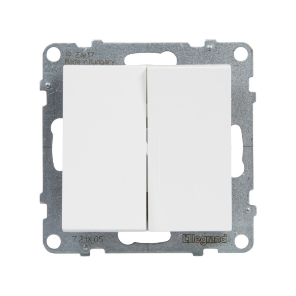 Выключатель двухклавишный Suno 10А 250В безвинт.зажим Белый в интернет магазине Stels.kz