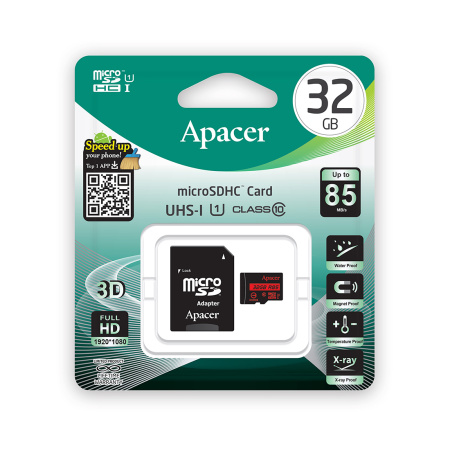 Карта памяти Apacer AP32GMCSH10U5-R 32GB + адаптер в интернет магазине Stels.kz