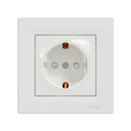 Розетка с заземлением со шторками SE EPH2900221 Asfora 16А в сборе винт. клеммы белый в интернет магазине Stels.kz