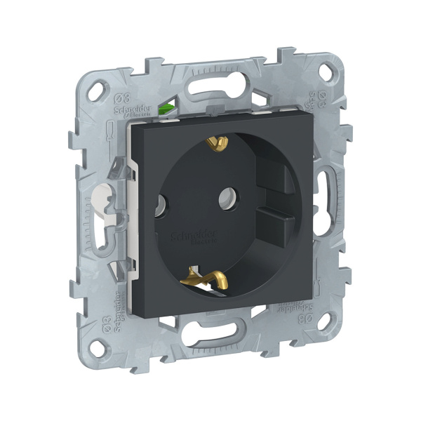 Розетка с заземлением SE NU505754 Unica New с/штор быстрозажимные клеммы антрацит Розетка с заземлением SE NU505754 Unica New с/штор быстрозажимные клеммы антрацит