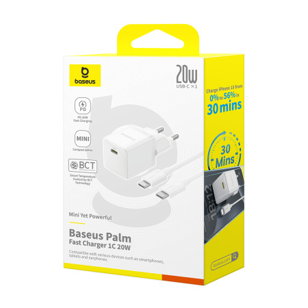 Адаптер питания Baseus Palm 1C 20W White (P10111602213-01) в интернет магазине Stels.kz