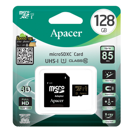 Карта памяти Apacer AP128GMCSX10U1-R 128GB + адаптер в интернет магазине Stels.kz