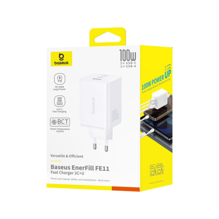 Адаптер питания Baseus EnerFill FE11 2C+U 100W White (P10182102213-00) в интернет магазине Stels.kz