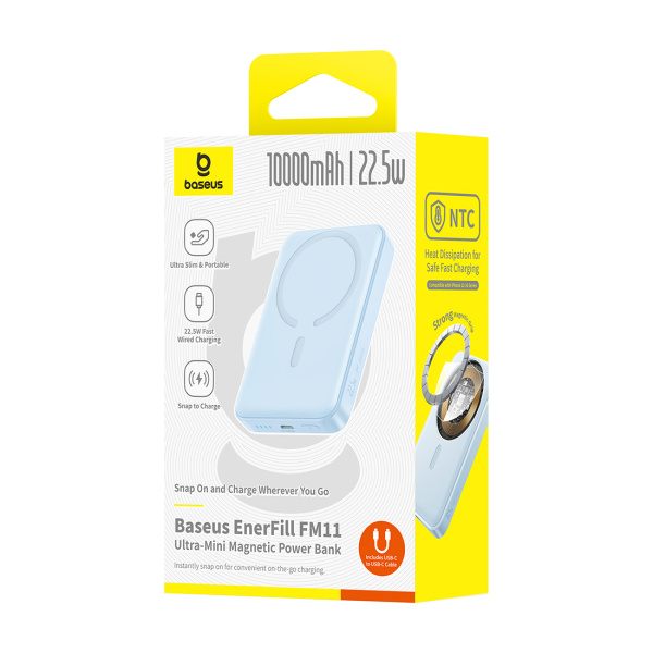 Портативный внешний аккумулятор Baseus EnerFill FM11 Ultra-Mini 10000mAh 22.5W White(P1008210E313-00 в интернет магазине Stels.kz