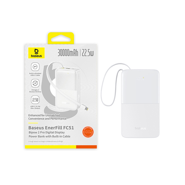 Портативный внешний аккумулятор Baseus EnerFill FC51 30000mAh 22.5W Moon White (E0028101) в интернет магазине Stels.kz