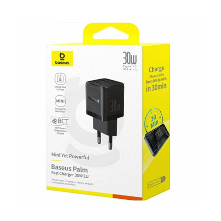Адаптер питания Baseus Palm C+U 30W EU Cluster Black (P1011160A113-00) в интернет магазине Stels.kz