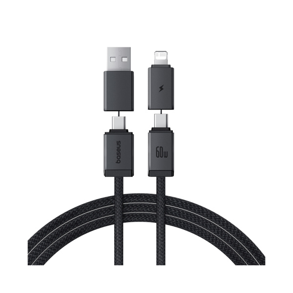 Интерфейсный кабель Baseus Versatile Two-for-Two U+C to C+L 60W 2m Black (P10383000121-02)