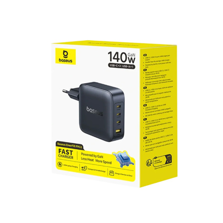 Адаптер питания Baseus EnerFill FH11 GaN Fast Charger 3C+U 140W EU Cosmic Black в интернет магазине Stels.kz