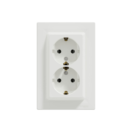 Розетка двойная SE EPH9900121 Asfora с заземлением в сборе вин.клеммы белая в интернет магазине Stels.kz