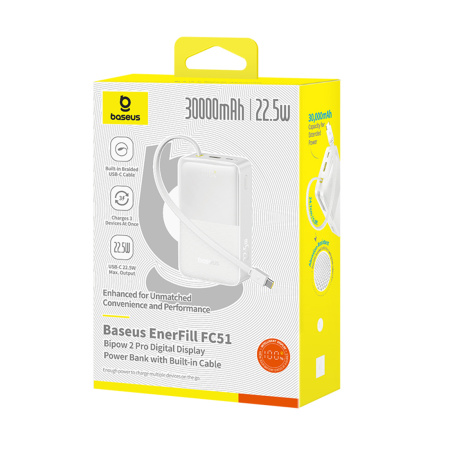 Портативный внешний аккумулятор Baseus EnerFill FC51 30000mAh 22.5W Moon White (E0028101) в интернет магазине Stels.kz