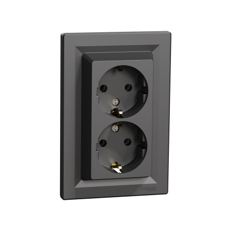 Розетка двойная SE EPH9900171 Asfora с заземлением в сборе вин.клеммы антрацит в интернет магазине Stels.kz