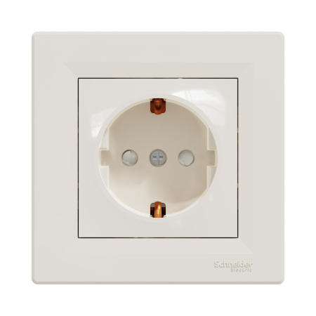 Розетка с заземлением со шторками SE EPH2900223 Asfora 16А в сборе винт. клеммы кремовый в интернет магазине Stels.kz