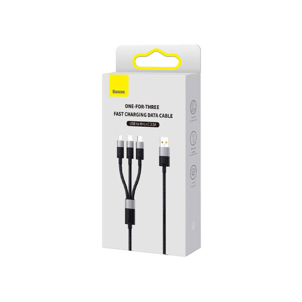 Интерфейсный кабель Baseus StarSpeed 1-for-3 USB to M+L+C 3.5A 1.2m Black (CAXS000001) в интернет магазине Stels.kz