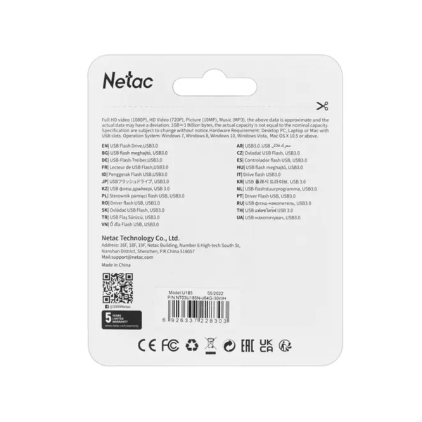 USB-накопитель Netac NT03U185N-064G-30WH 64GB в интернет магазине Stels.kz