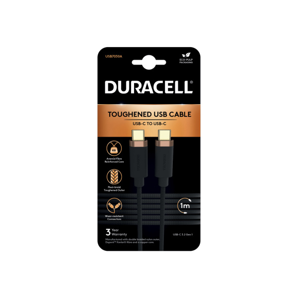 Интерфейсный кабель Duracell USB7030A USB-C to USB-C Черный в интернет магазине Stels.kz