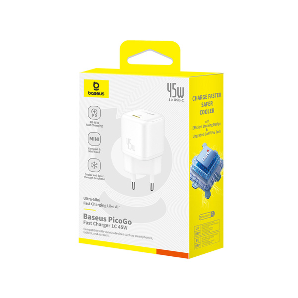 Адаптер питания Baseus PicoGo GaN 1C 45W White (P10176800213-00) в интернет магазине Stels.kz