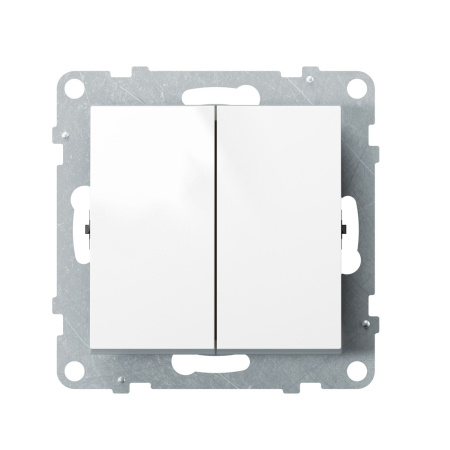 Переключатель двухклавишный Suno 10А 250В безвинт.зажим Белый в интернет магазине Stels.kz