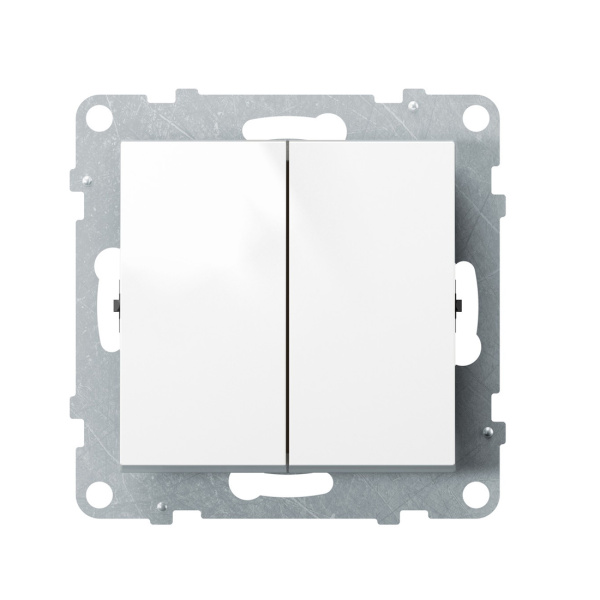 Переключатель двухклавишный Suno 10А 250В безвинт.зажим Белый в интернет магазине Stels.kz