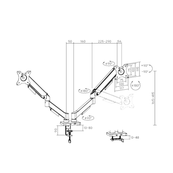 Настольный кронштейн Brateck LDT97-C024 для 2-х мониторов (17"-32") в интернет магазине Stels.kz