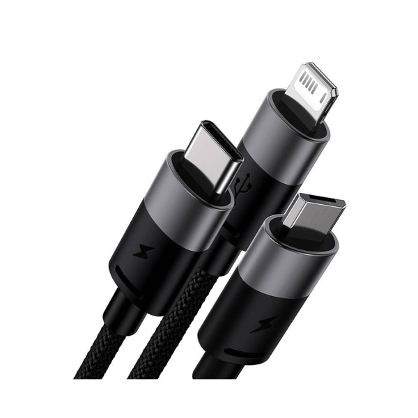 Интерфейсный кабель Baseus StarSpeed 1-for-3 USB to M+L+C 3.5A 1.2m Black (CAXS000001) в интернет магазине Stels.kz