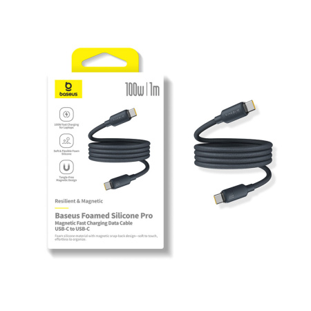 Интерфейсный кабель Baseus Foamed Silicone Pro Magnetic USB-C to USB-C 100W Black 1m (E0426D00) в интернет магазине Stels.kz