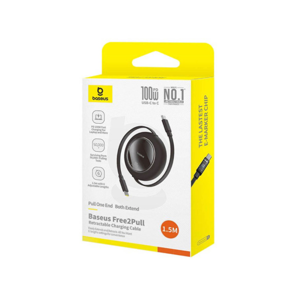 Интерфейсный кабель Baseus Free2Pull Mini USB-C to USB-C 100W 2m Black (P10364500113-01) в интернет магазине Stels.kz