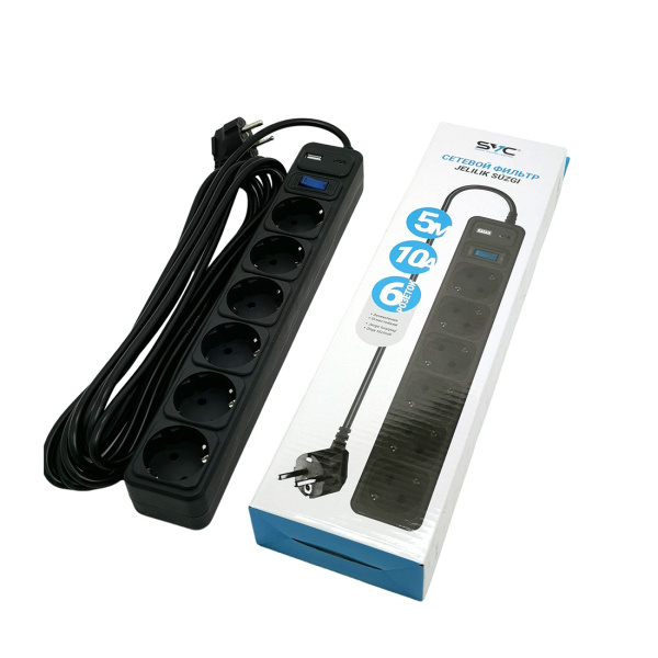 Сетевой фильтр SVC ZC6S-50M-USB/TypeC 5 м. 220 В в интернет магазине Stels.kz