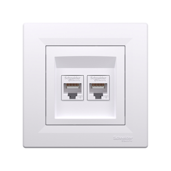 Розетка двойная компьютерная SE EPH4800121 Asfora RJ45 кат. 6 в сборе белый в интернет магазине Stels.kz